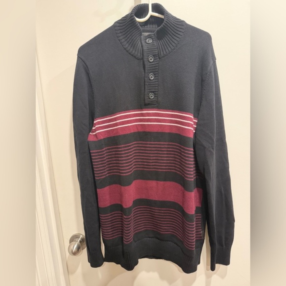 Sean John Black and Red Striped Turtleneck Sweater